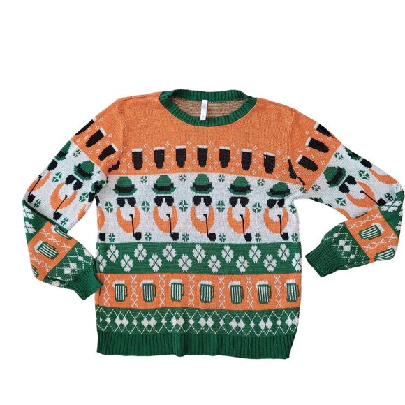 St. Patricks day drinking leprechaun shamrock beer mug knit sweater size XL - Picture 1 of 5